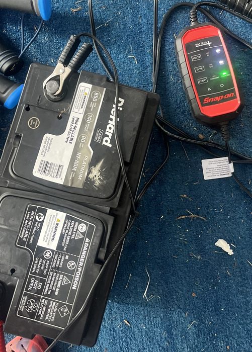 Battery connected to testing equipment